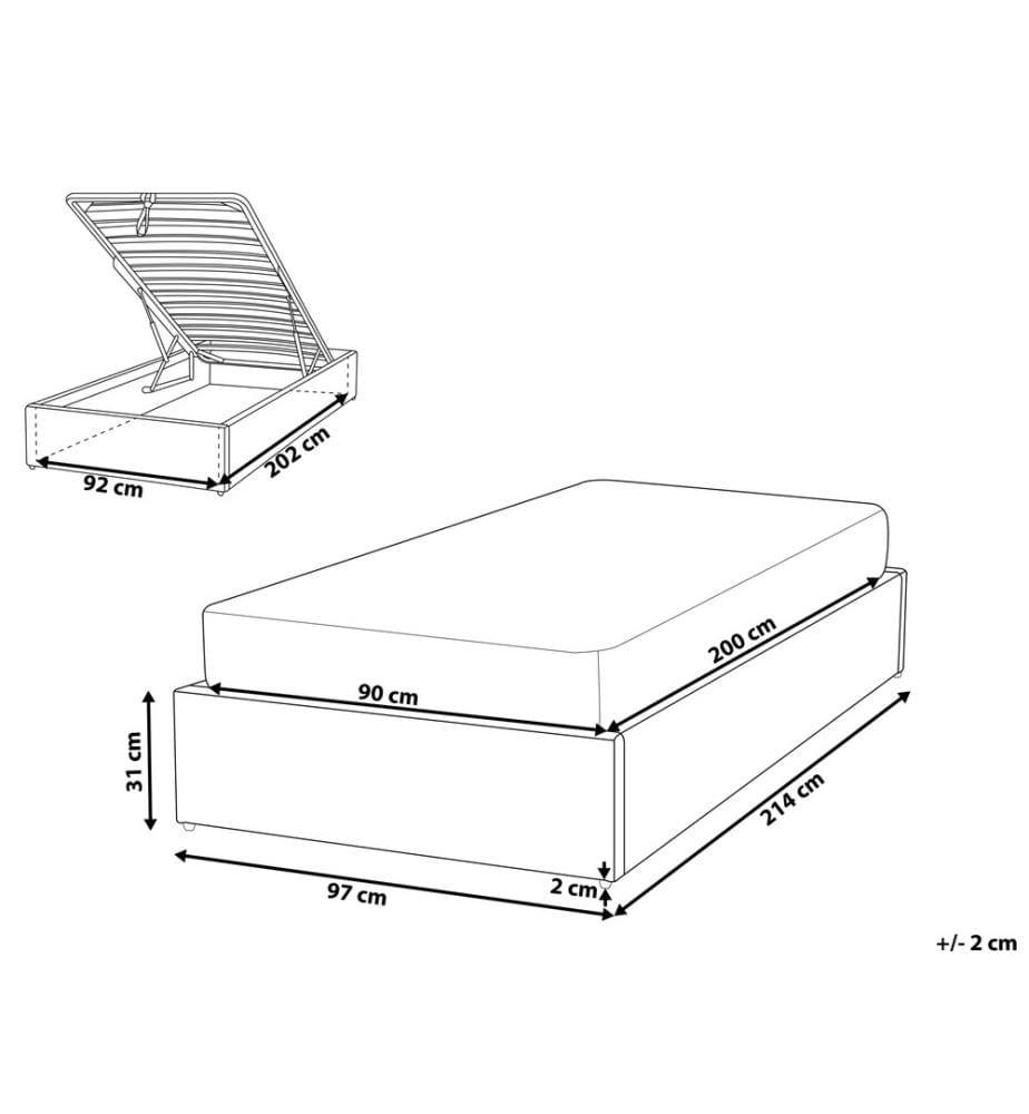 Lit ottoman sans tête de lit Tissu DINAN 90 x 200 cm Beige clair