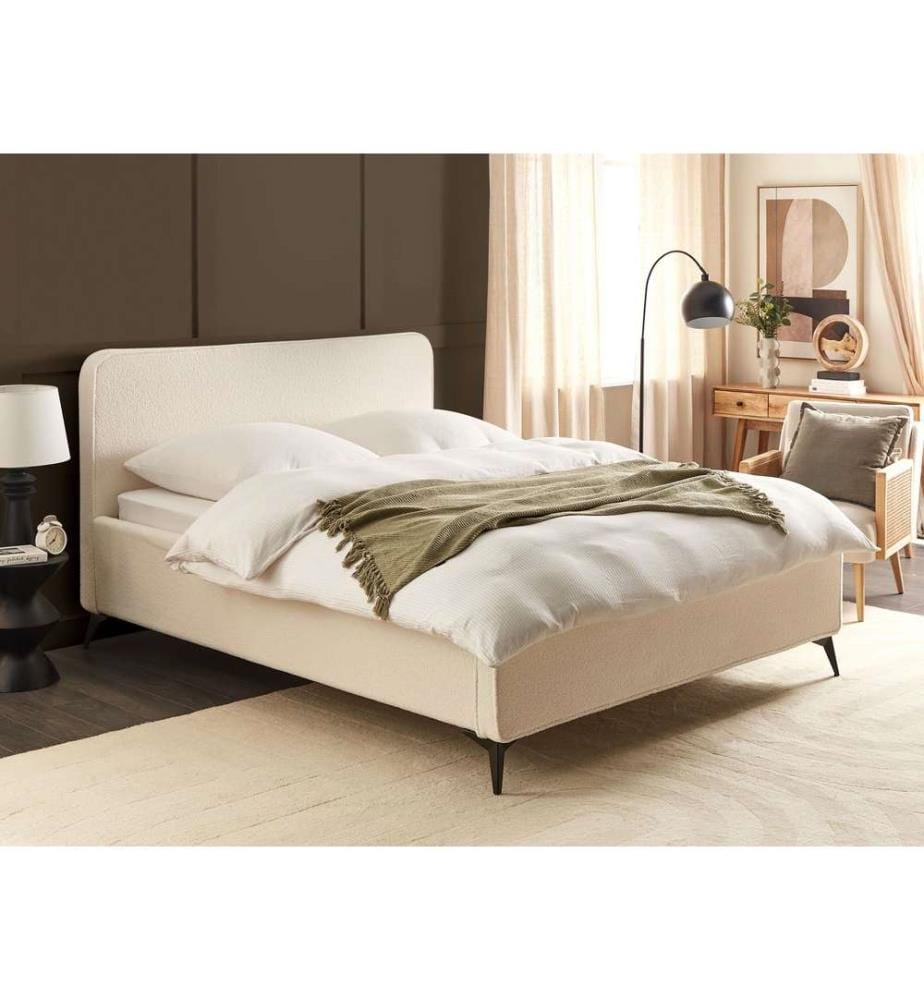 Bett mit Lattenrost Bouclé VALOGNES 160 x 200 cm Cremeweiss