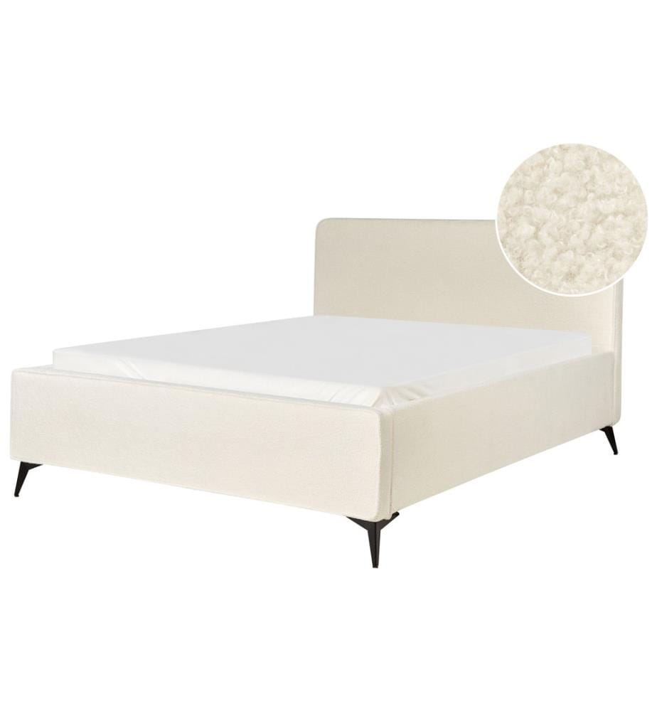 Bett mit Lattenrost Bouclé VALOGNES 160 x 200 cm Cremeweiss