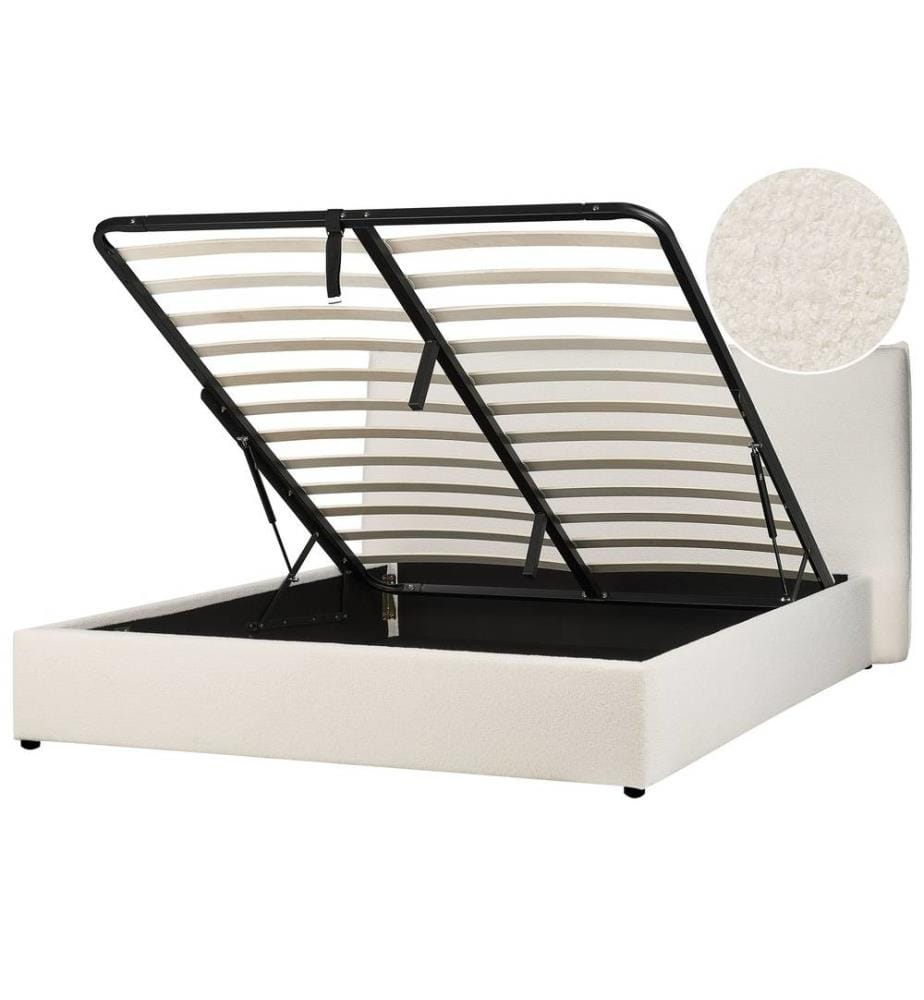 Lit ottoman Bouclé LAVAUR 160 x 200 cm Blanc cassé
