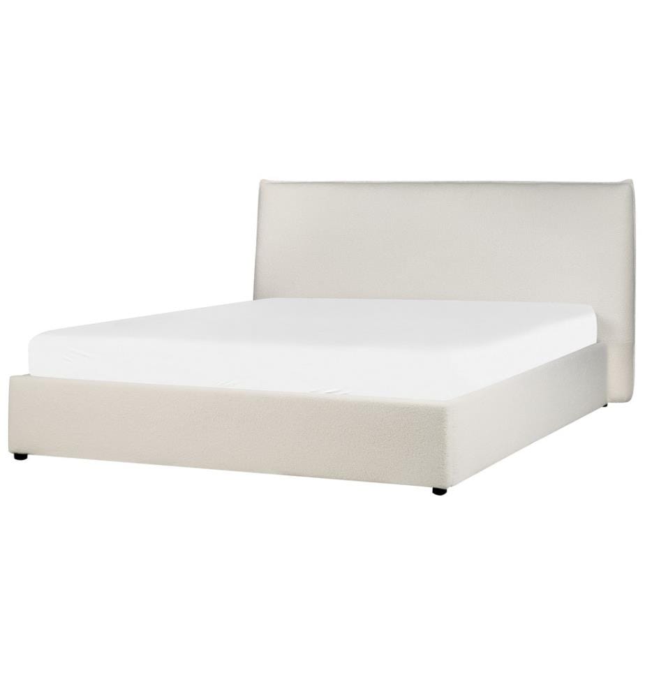 Lit ottoman Bouclé LAVAUR 160 x 200 cm Blanc cassé