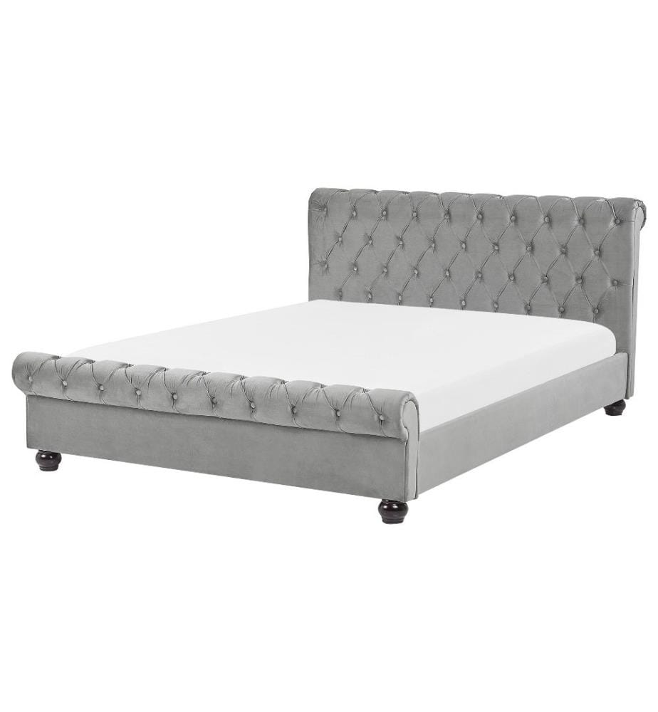 Lit avec sommier Velours AVALLON 160 x 200 cm Gris