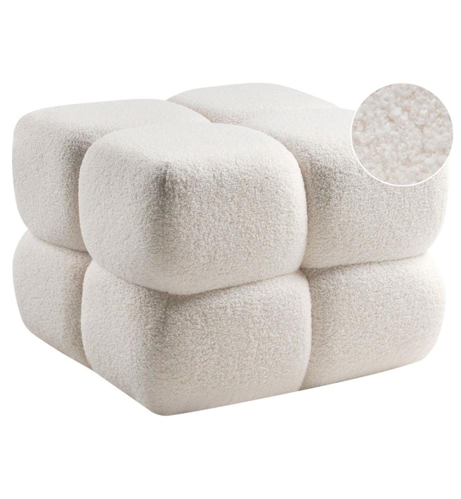 Pouf CALIENTE Bouclé Blanc cassé