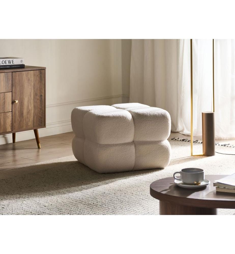 Pouf CALIENTE Bouclé Blanc cassé