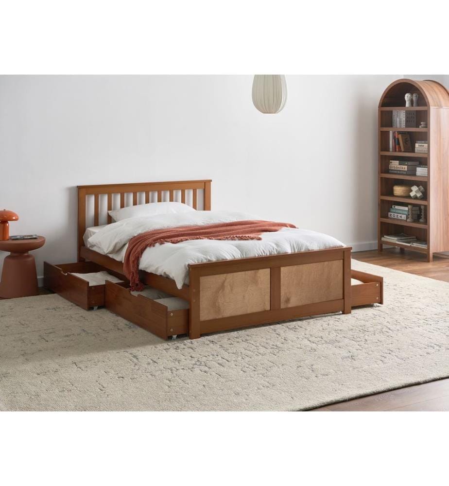 Lit avec 4 tiroirs Bois de pin OLENDON 120 x 200 cm Marron