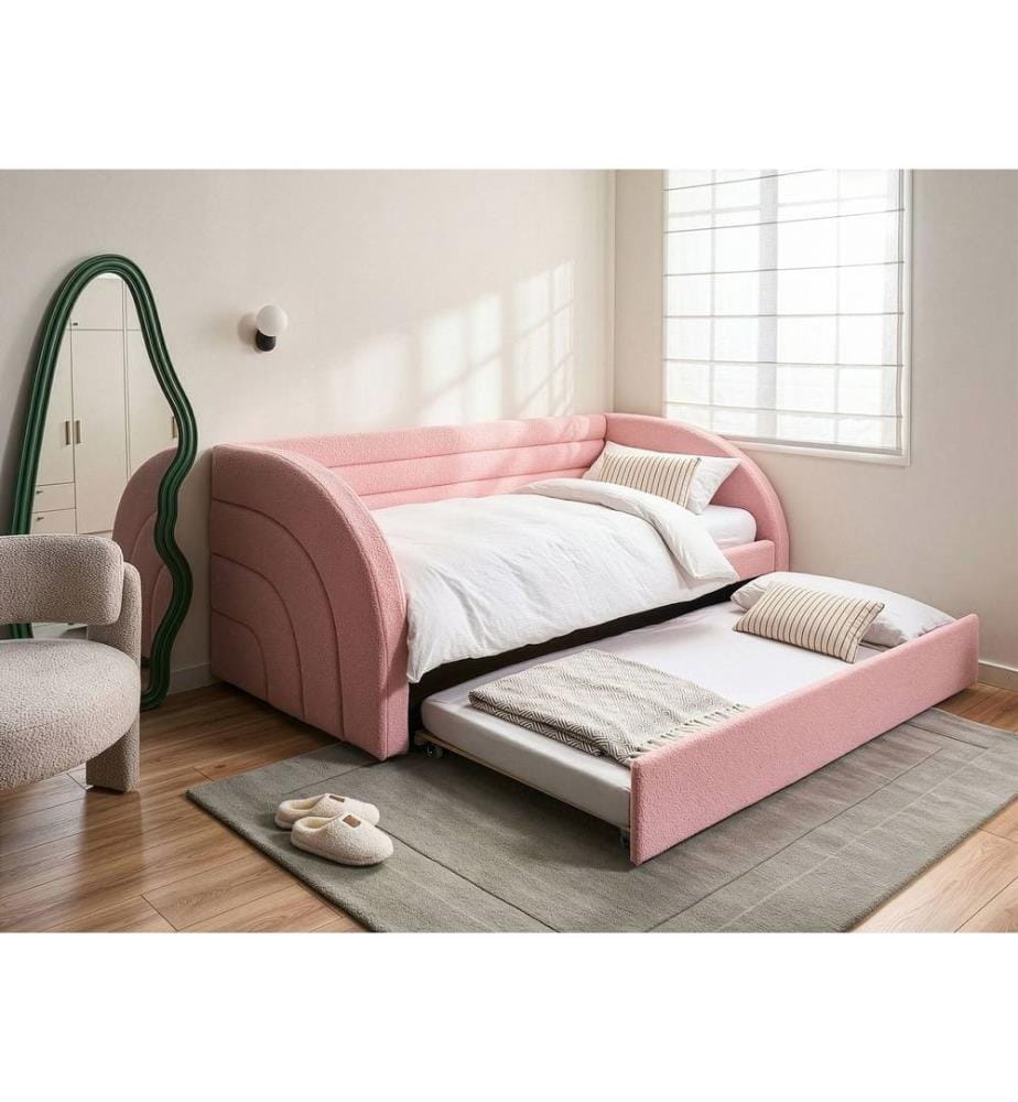 Lit gigogne Bouclé ALBIAC 90 x 200 cm Rose pastel