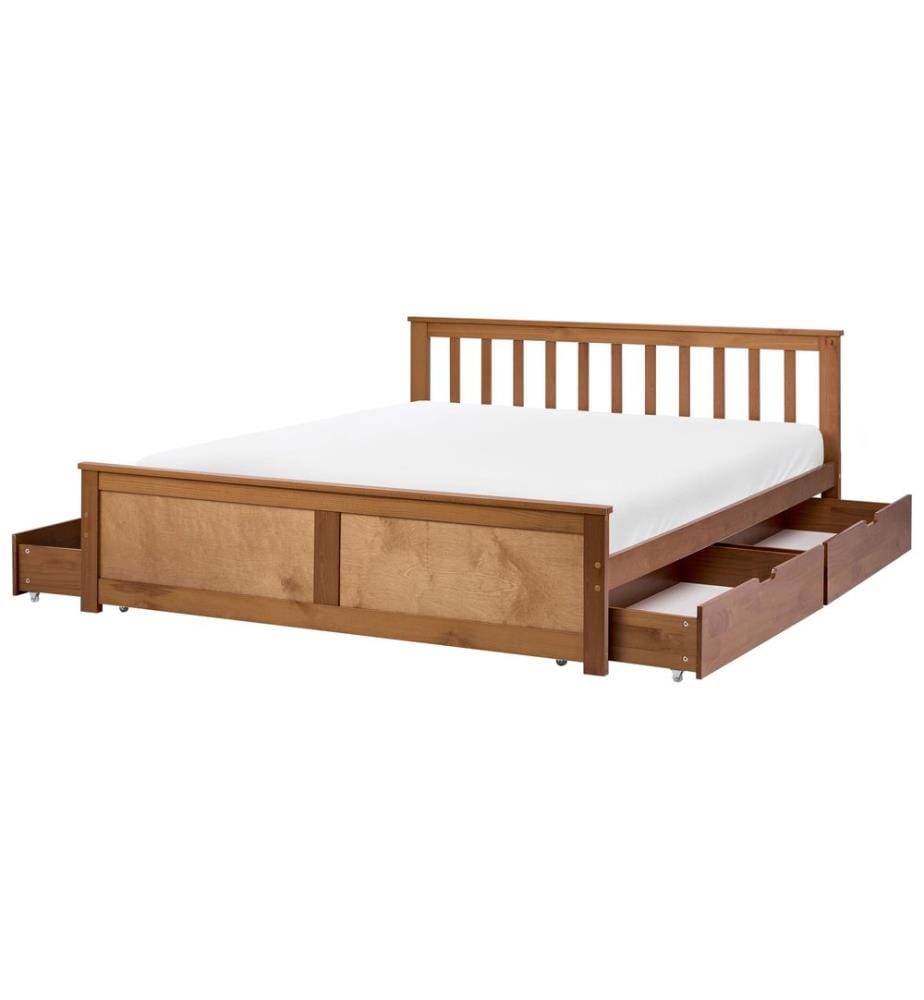 Lit avec 4 tiroirs Bois de pin OLENDON 140 x 200 cm Marron