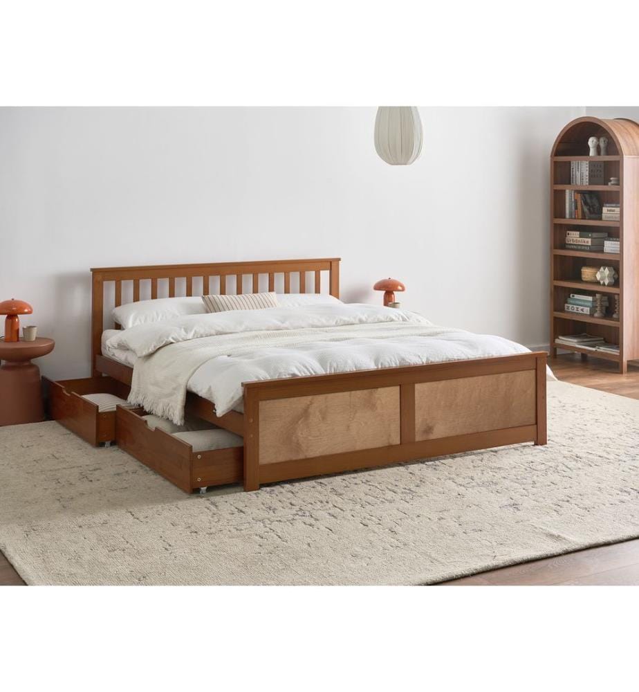 Lit avec 2 tiroirs Bois de pin OLENDON 160 x 200 cm Marron