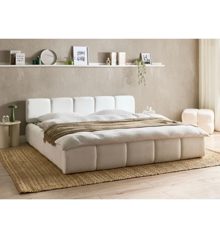 Lit avec sommier Tissu ORVILLE 180 x 200 cm Blanc cassé