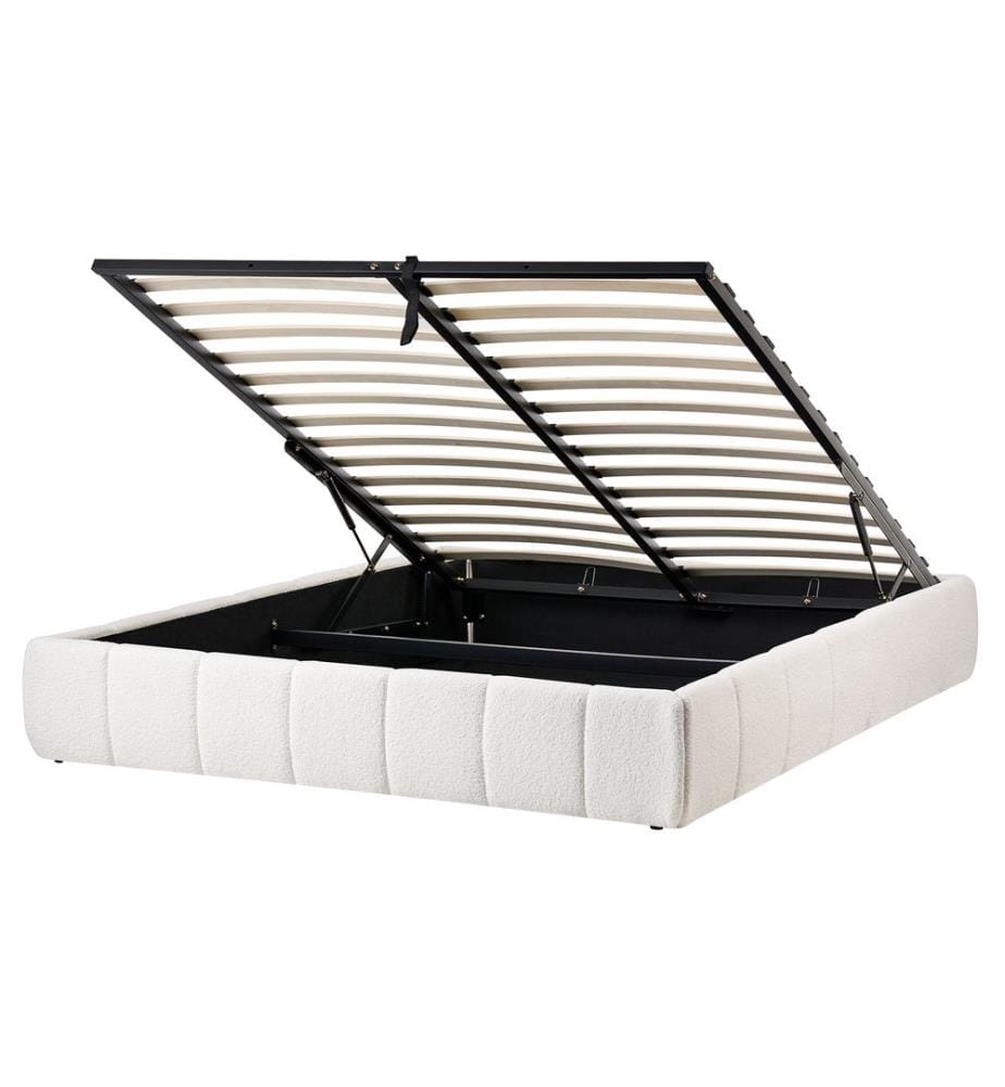 Lit ottoman sans tête de lit Bouclé GENAS 160 x 200 cm Blanc cassé