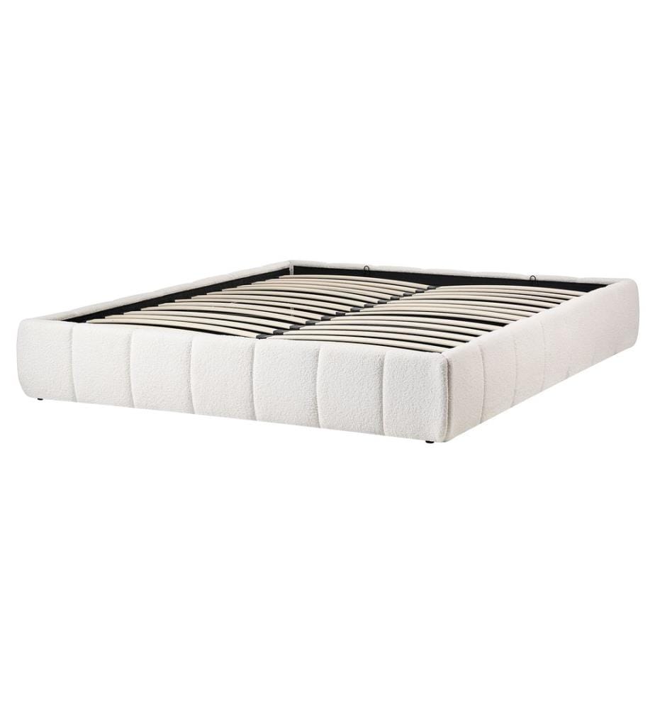 Lit ottoman sans tête de lit Bouclé GENAS 160 x 200 cm Blanc cassé
