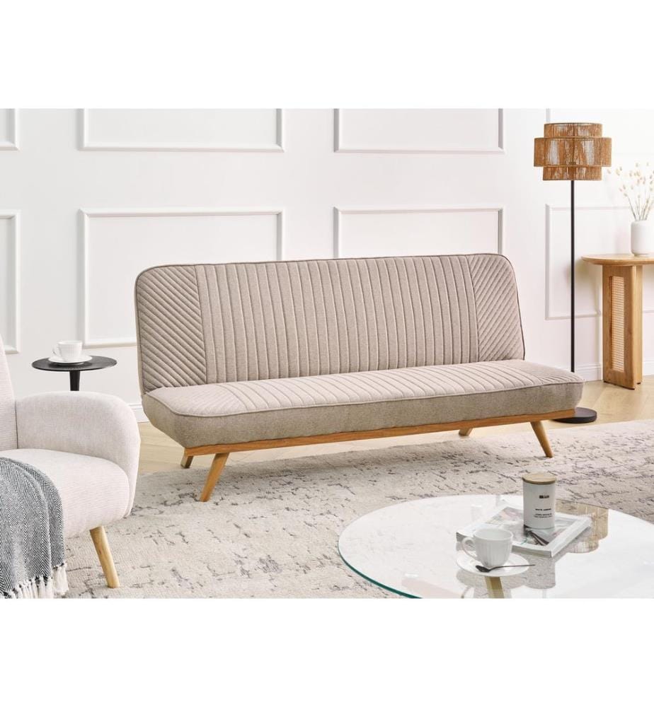 Sofa Bed 2 Seater KALFAFEL Fabric Light Brown