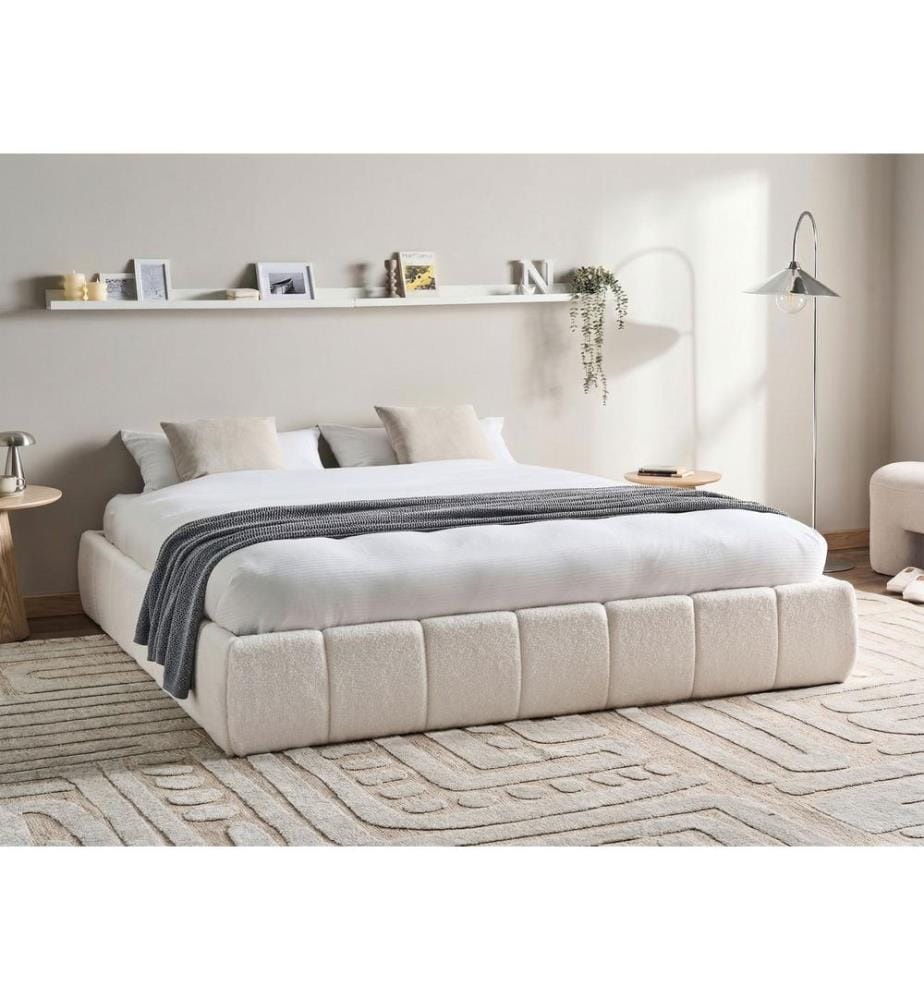 Lit ottoman sans tête de lit Bouclé GENAS 180 x 200 cm Blanc cassé
