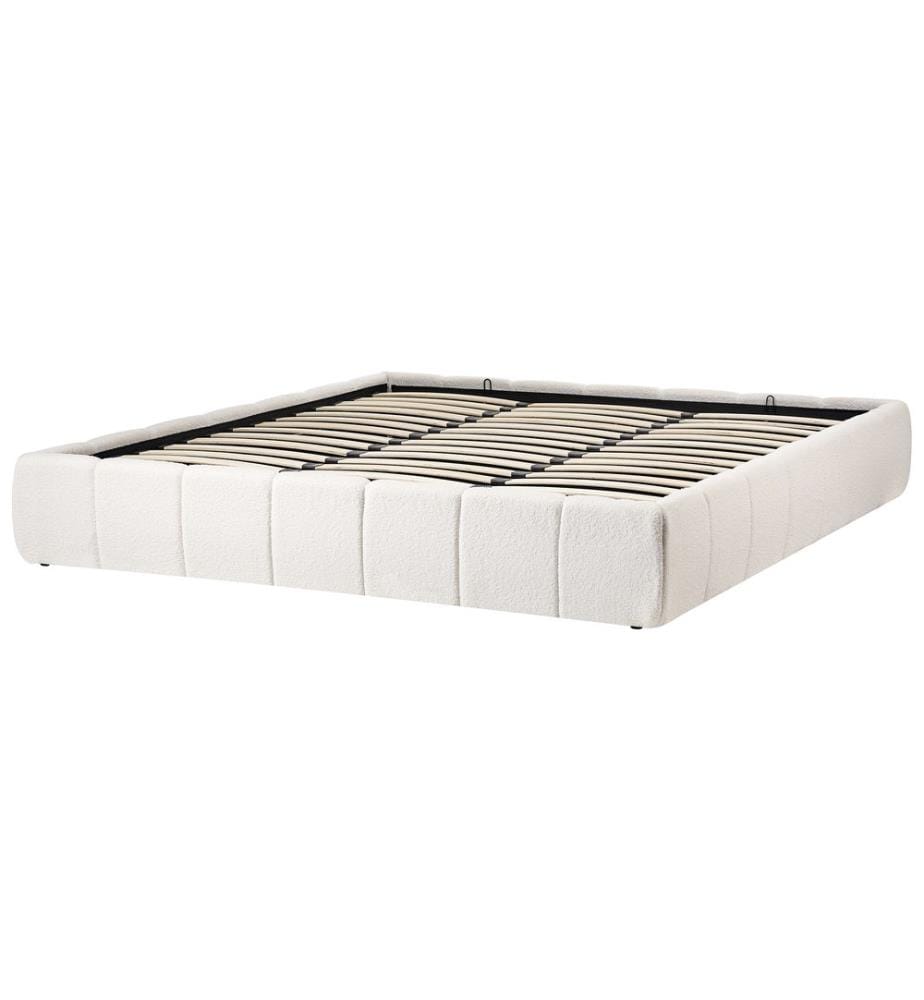 Lit ottoman sans tête de lit Bouclé GENAS 180 x 200 cm Blanc cassé