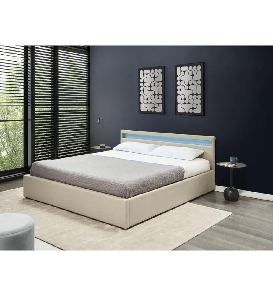 Lit ottoman avec LED Tissu ARMELLE 180 x 200 cm Beige