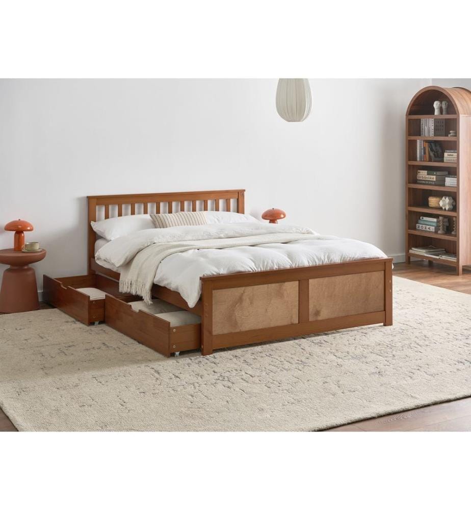 Lit avec 2 tiroirs Bois de pin OLENDON 140 x 200 cm Marron