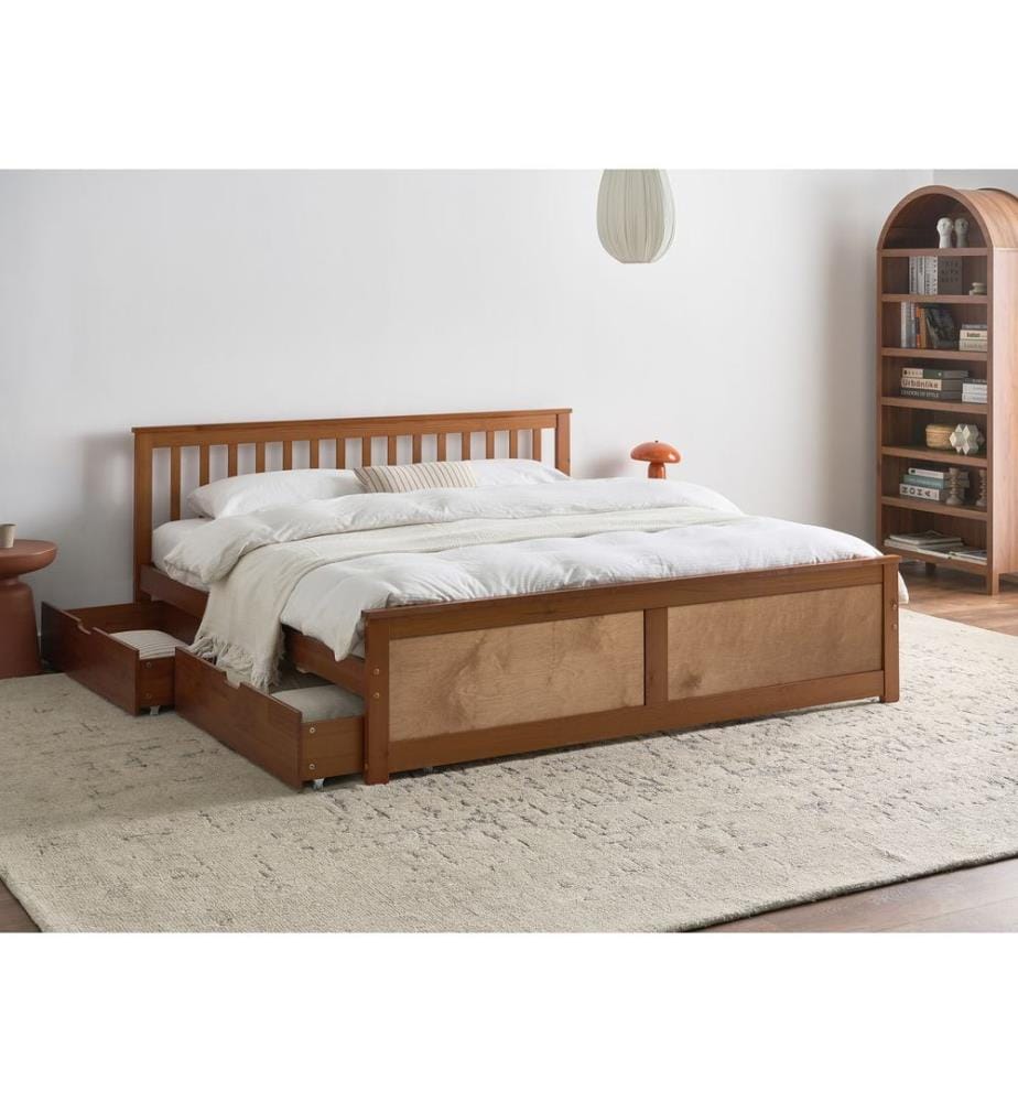 Lit avec 2 tiroirs Bois de pin OLENDON 180 x 200 cm Marron
