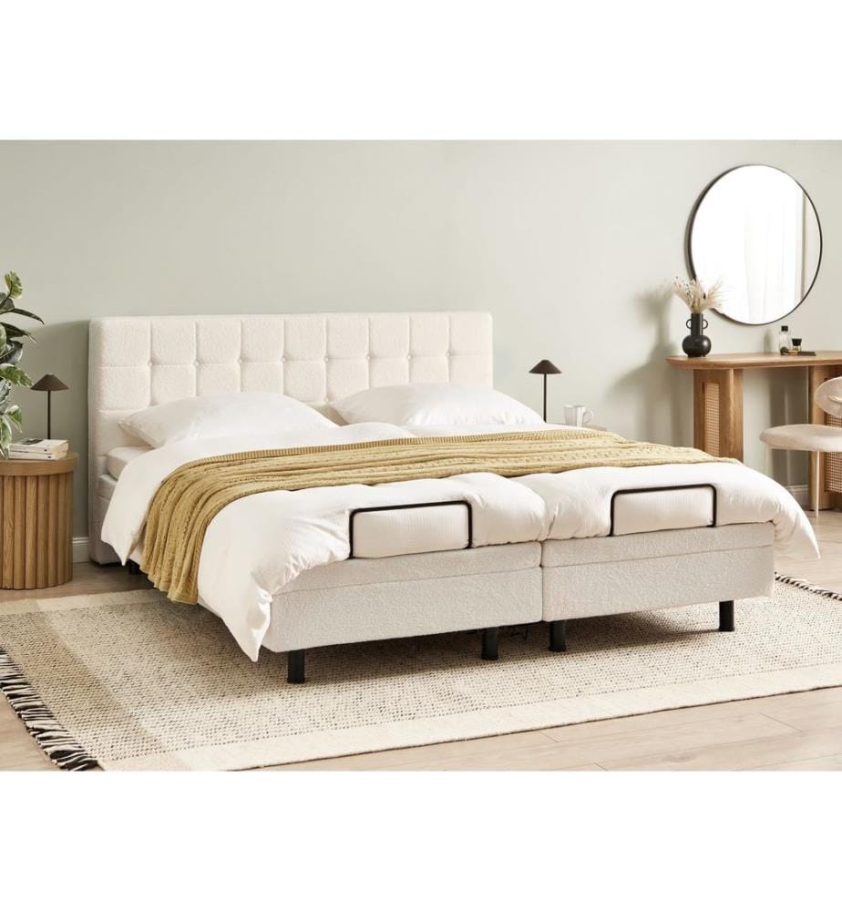Lit réglable Bouclé DUKE 180 x 200 cm Blanc cassé