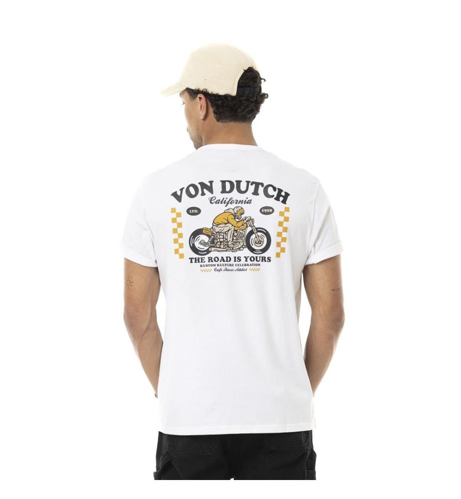 V-neck T-shirt - White, Black and Yellow