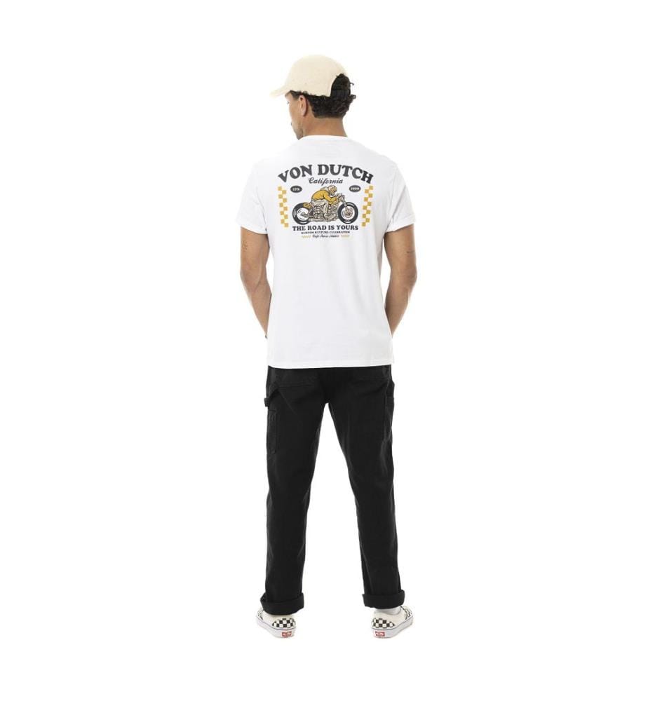 V-neck T-shirt - White, Black and Yellow