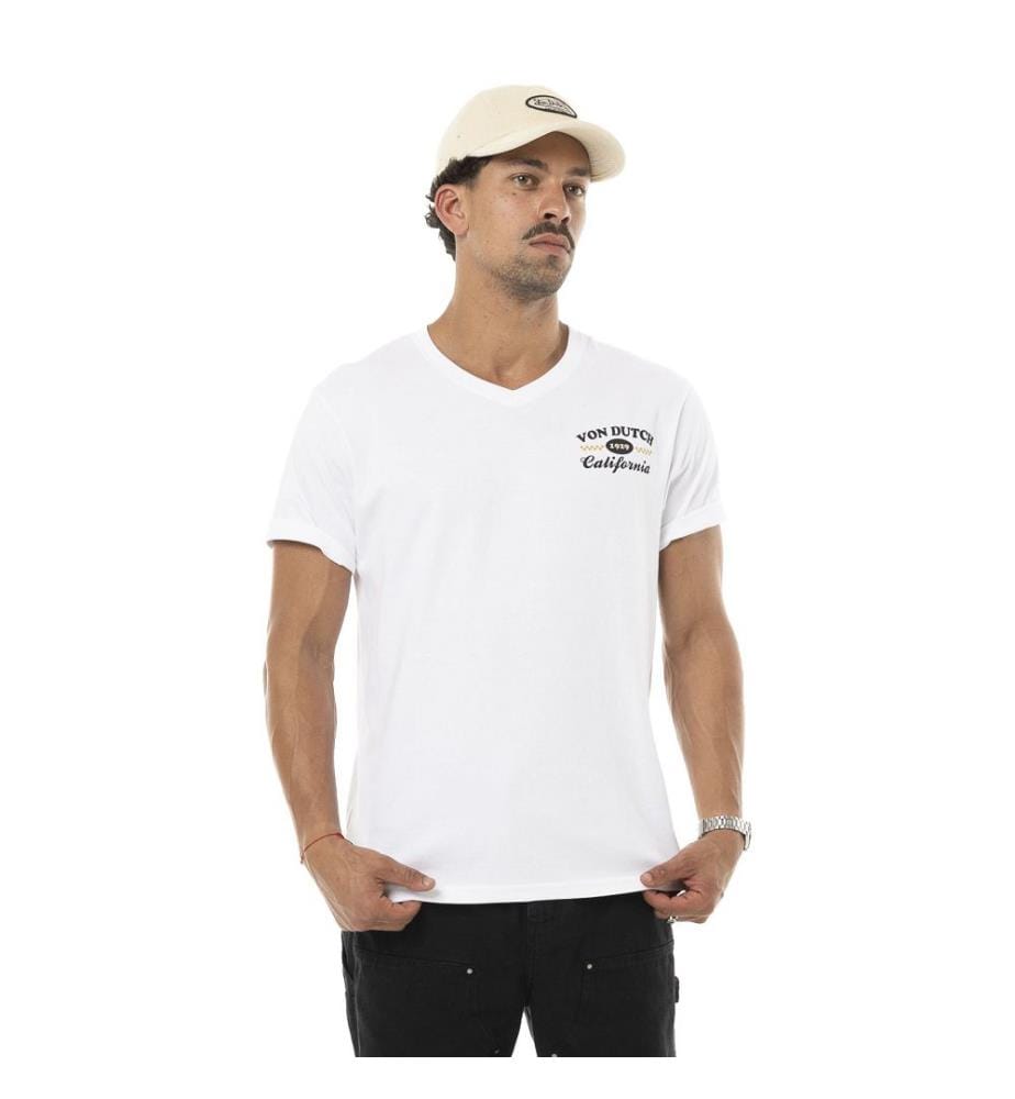 V-neck T-shirt - White, Black and Yellow