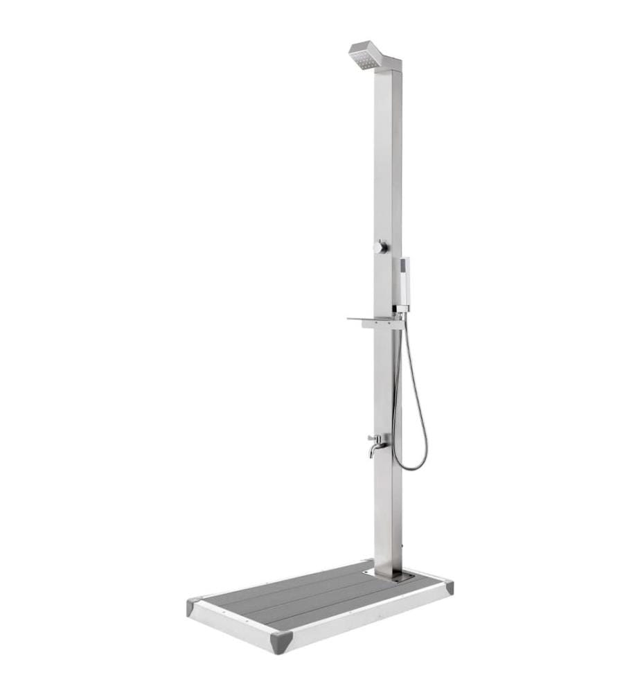 Gartendusche mit Grauer Bodenplatte 225 cm Edelstahl