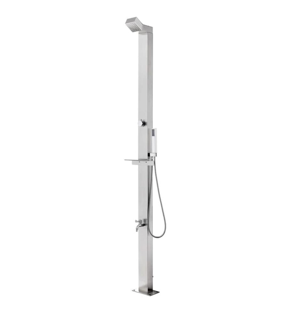 Gartendusche mit Grauer Bodenplatte 225 cm Edelstahl