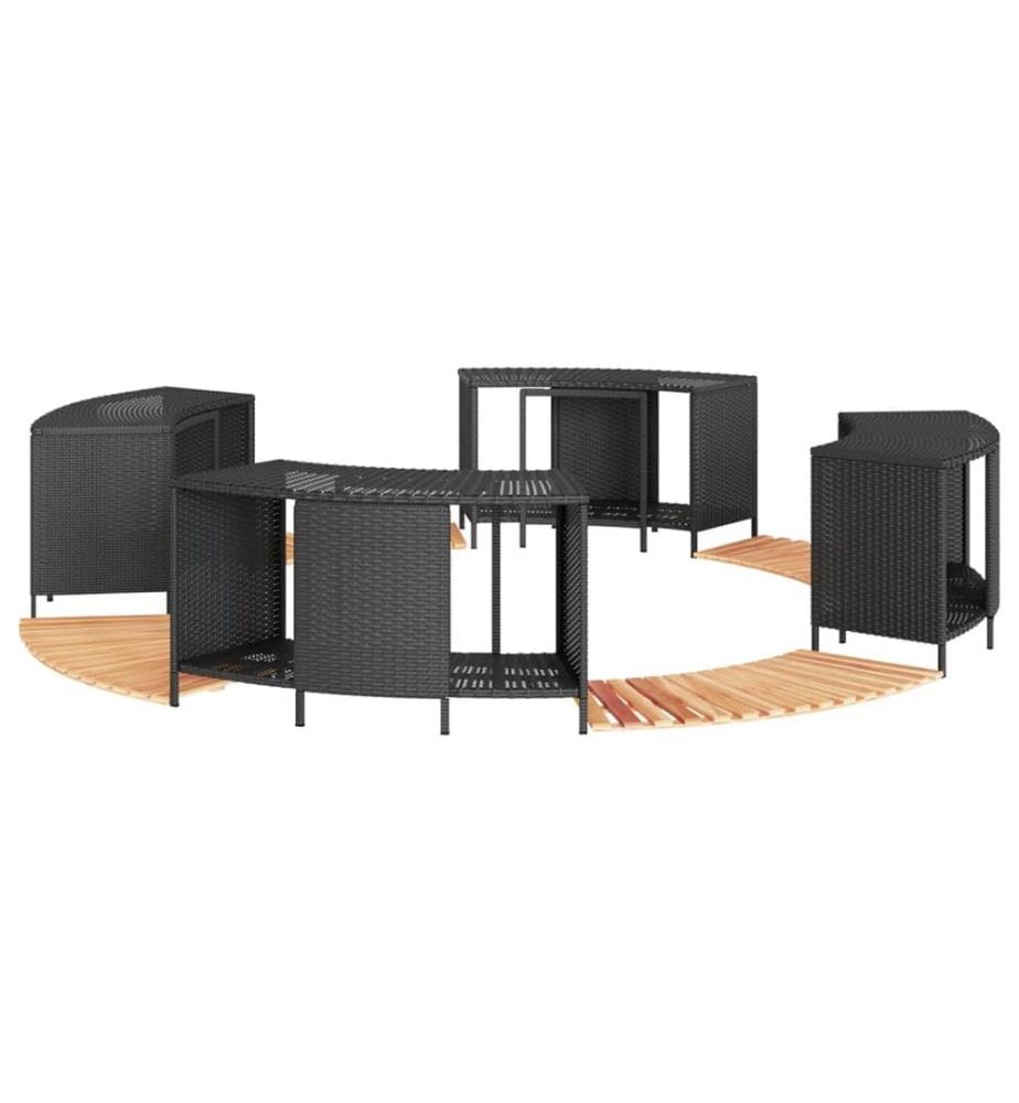 Whirlpool-Umrandung Schwarz Poly-Rattan und Massivholz Akazie