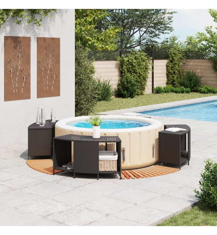 Whirlpool-Umrandung Schwarz Poly-Rattan und Massivholz Akazie