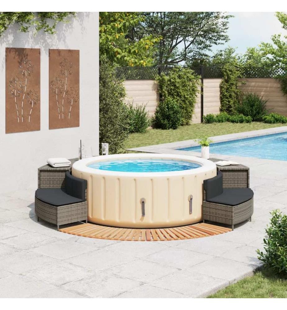 Whirlpool-Umrandung Grau Poly Rattan und Massivholz Akazie