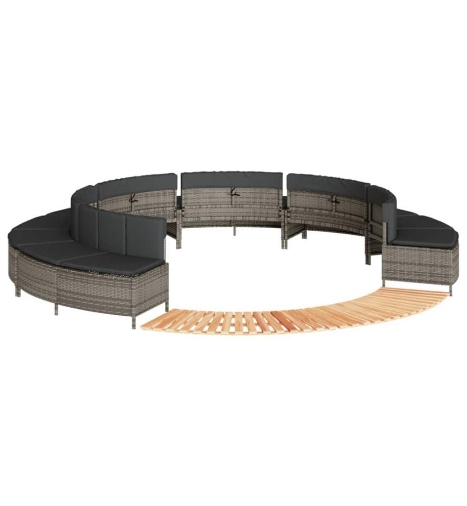 Whirlpool-Umrandung Grau Poly Rattan und Massivholz Akazie