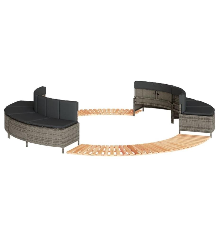 Whirlpool-Umrandung Grau Poly Rattan und Massivholz Akazie