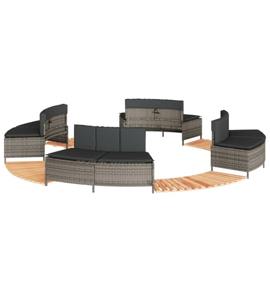 Whirlpool-Umrandung Grau Poly Rattan und Massivholz Akazie