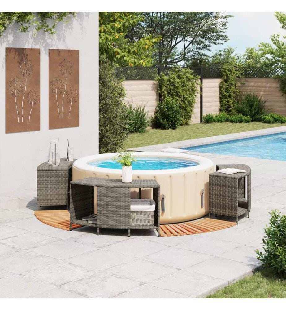 Whirlpool-Umrandung Grau Poly Rattan und Massivholz Akazie