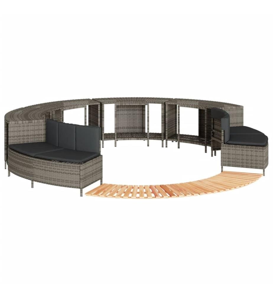 Whirlpool-Umrandung Grau Poly Rattan und Massivholz Akazie