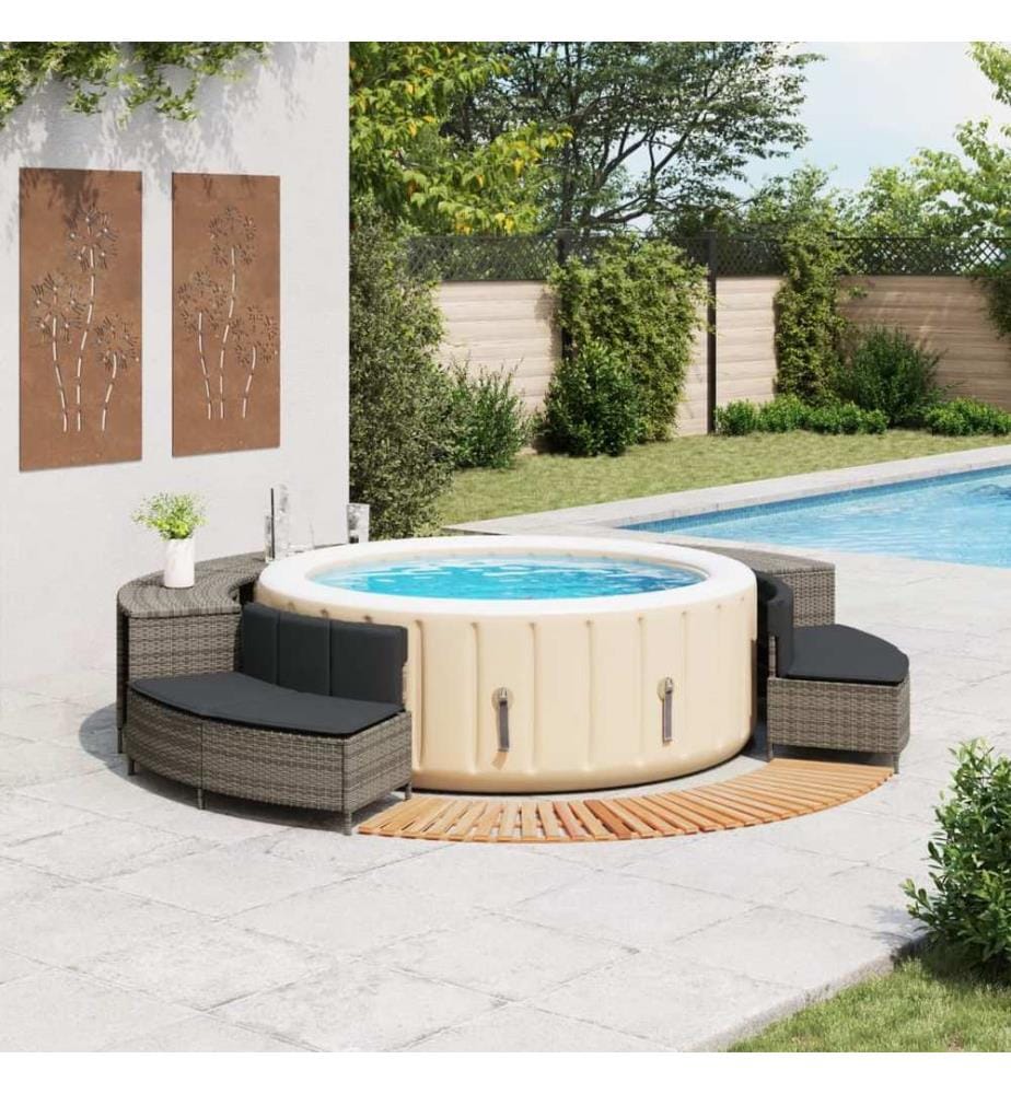 Whirlpool-Umrandung Grau Poly Rattan und Massivholz Akazie