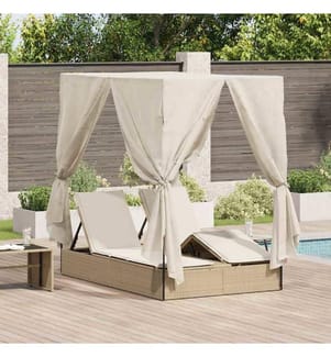 Doppelte Sonnenliege Beige 205 x 129 x 200 cm Poly-Rattan