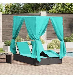 Doppelte Sonnenliege Türkis 205 x 129 x 200 cm Poly-Rattan
