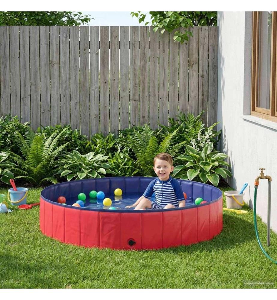 Faltbares Hundeschwimmbecken Rot und Blau Ø 160 x 30 cm PVC