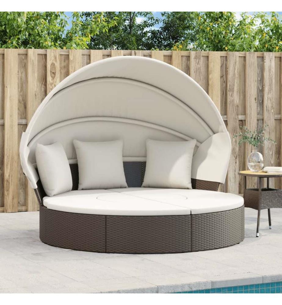 Sonneninsel mit Dach und Kissen Braun Poly Rattan