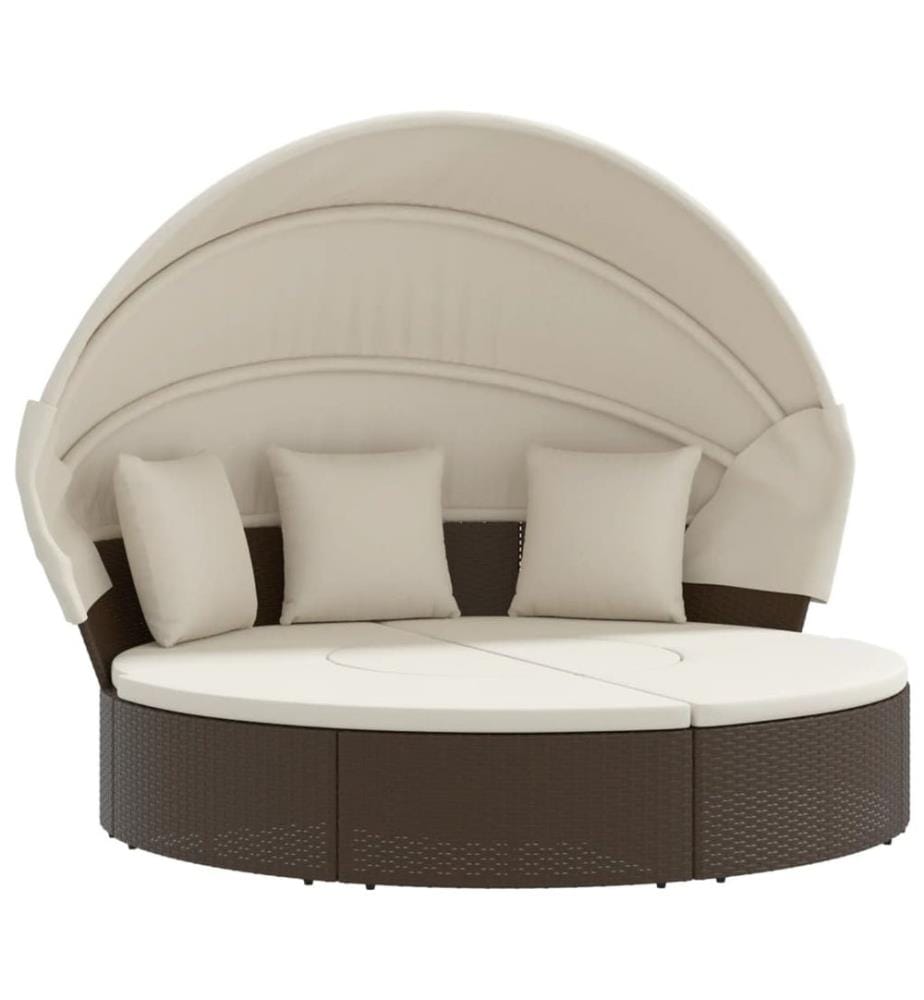 Sonneninsel mit Dach und Kissen Braun Poly Rattan