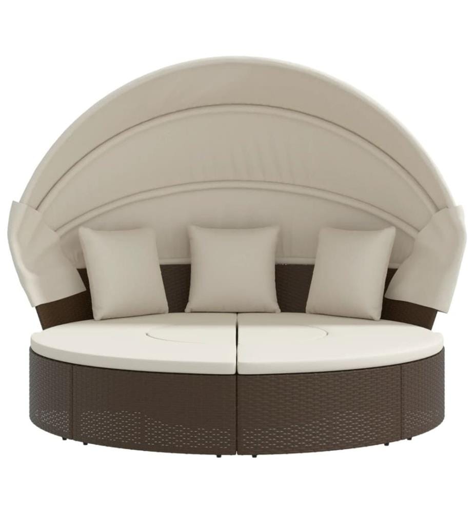 Sonneninsel mit Dach und Kissen Braun Poly Rattan