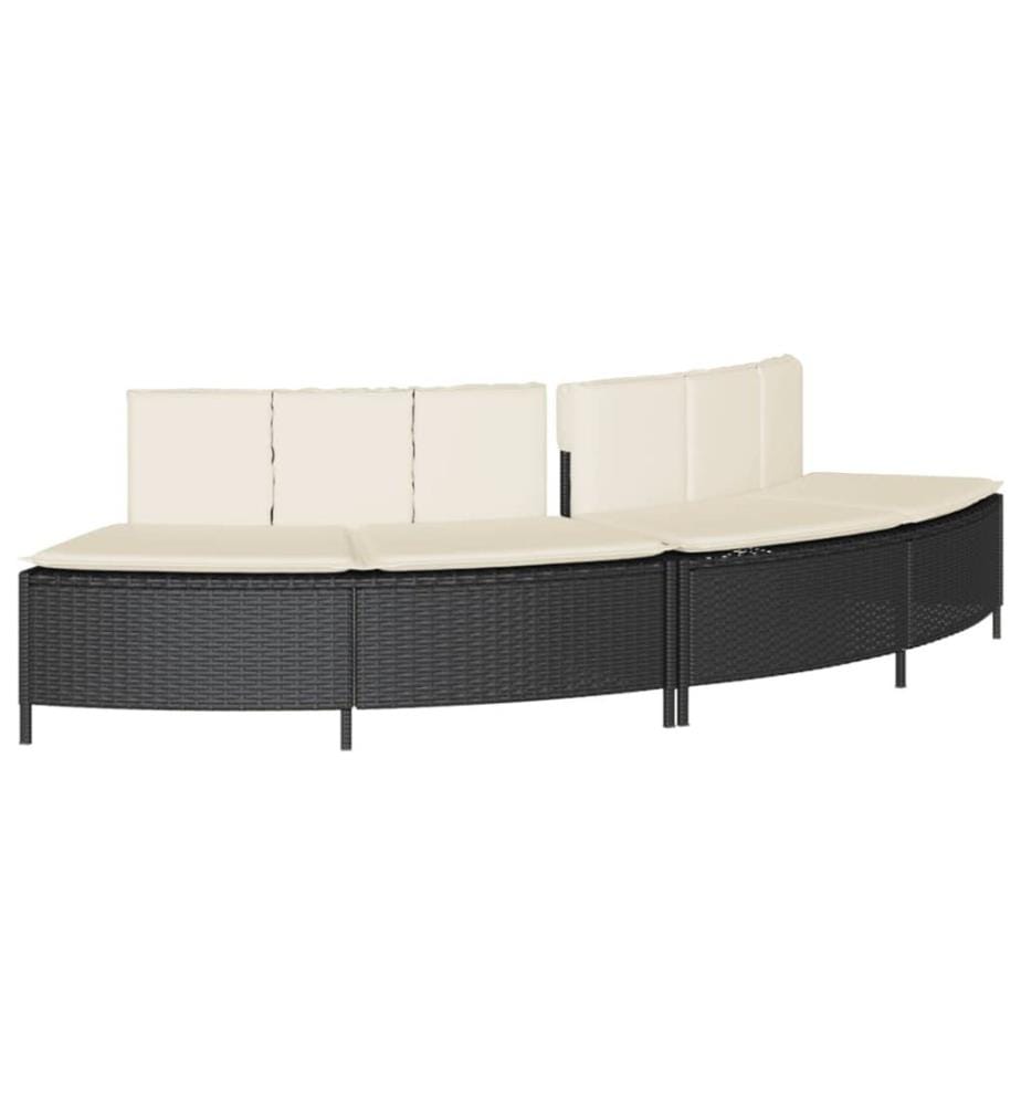 Bancs de spa avec coussins 2 pcs noir résine tressée