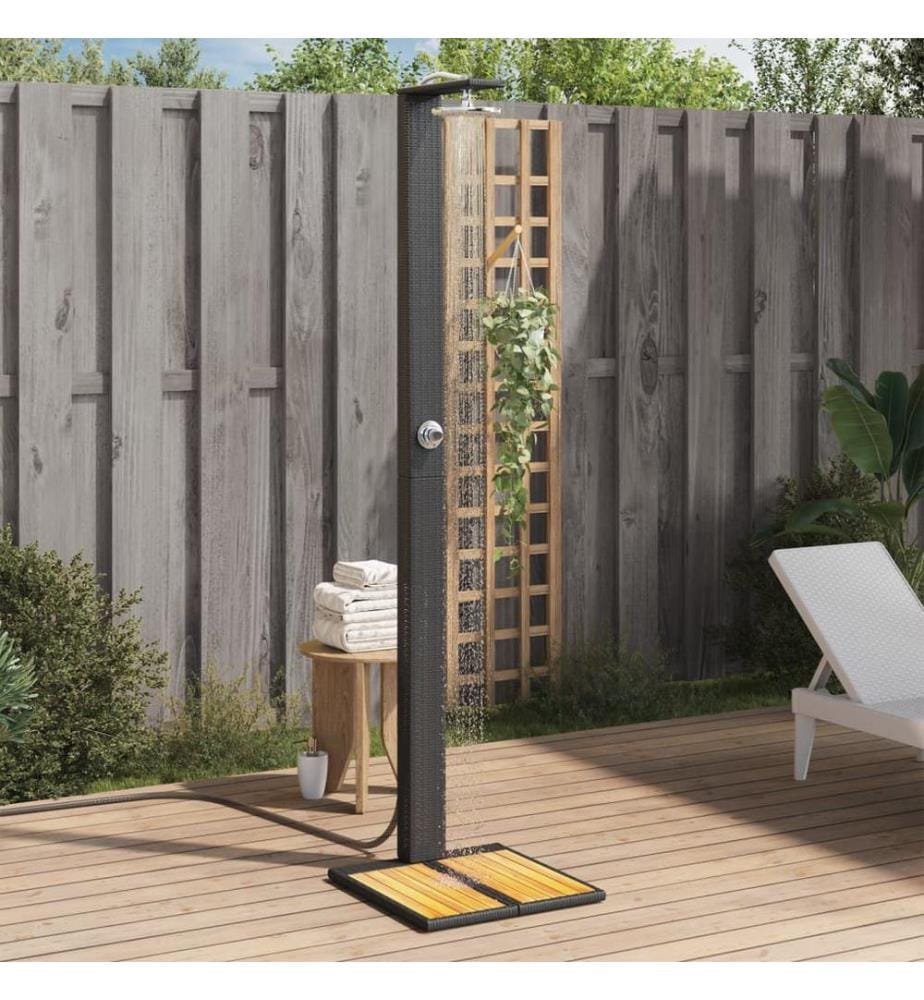 Gartendusche Schwarz 50x55x224 cm Poly Rattan und Akazienholz