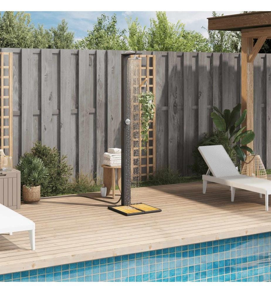 Gartendusche Schwarz 50x55x224 cm Poly Rattan und Akazienholz