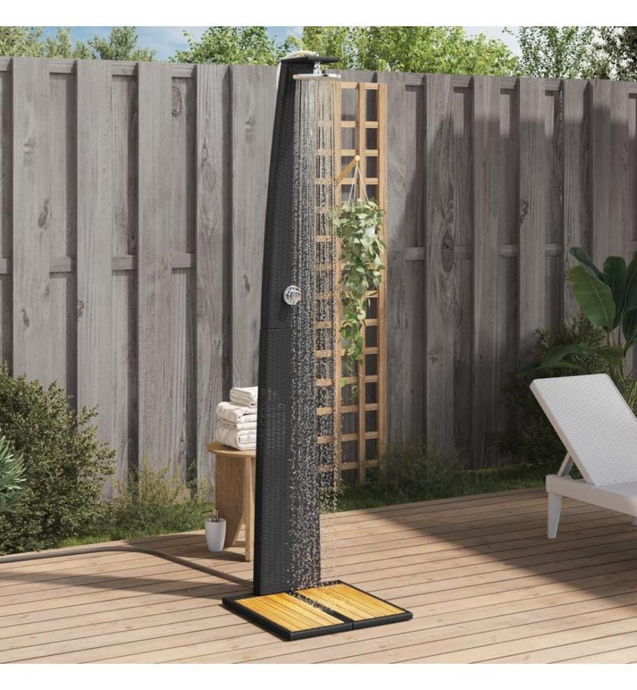 Gartendusche Schwarz 55x60x224 cm Poly Rattan und Akazienholz