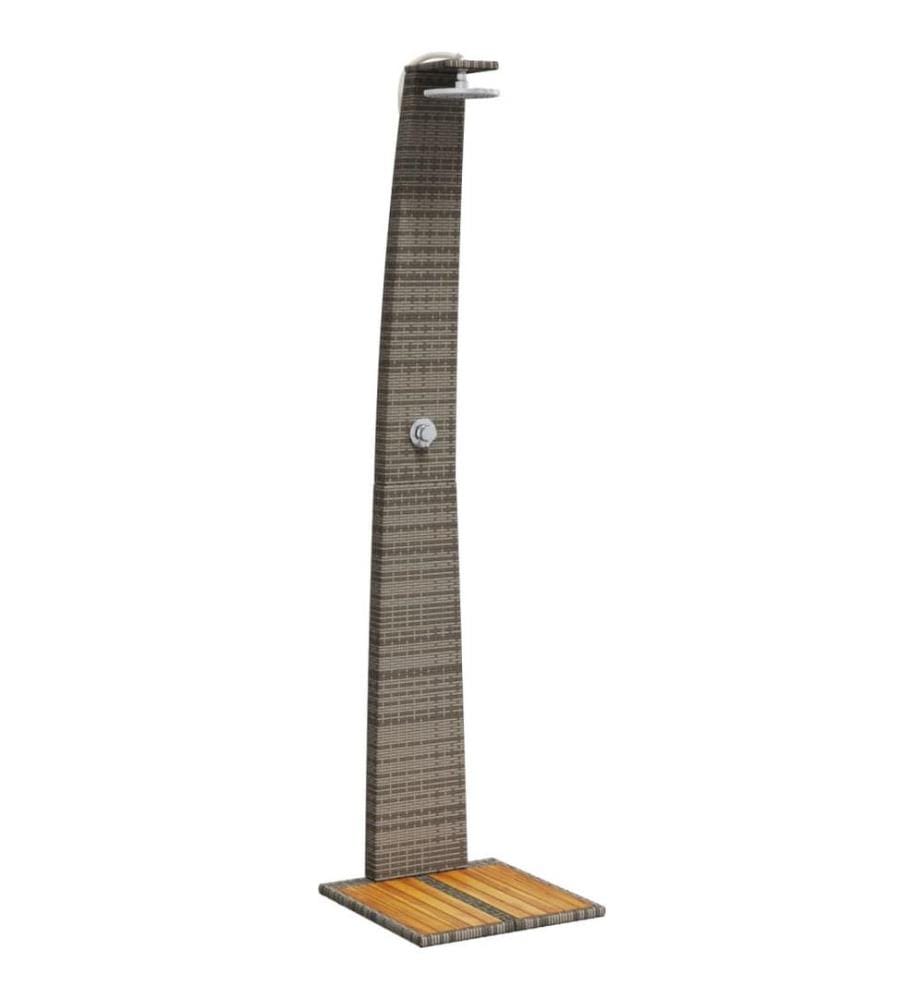 Douche d'extérieur gris 55x60x224 cm résine tressée bois acacia