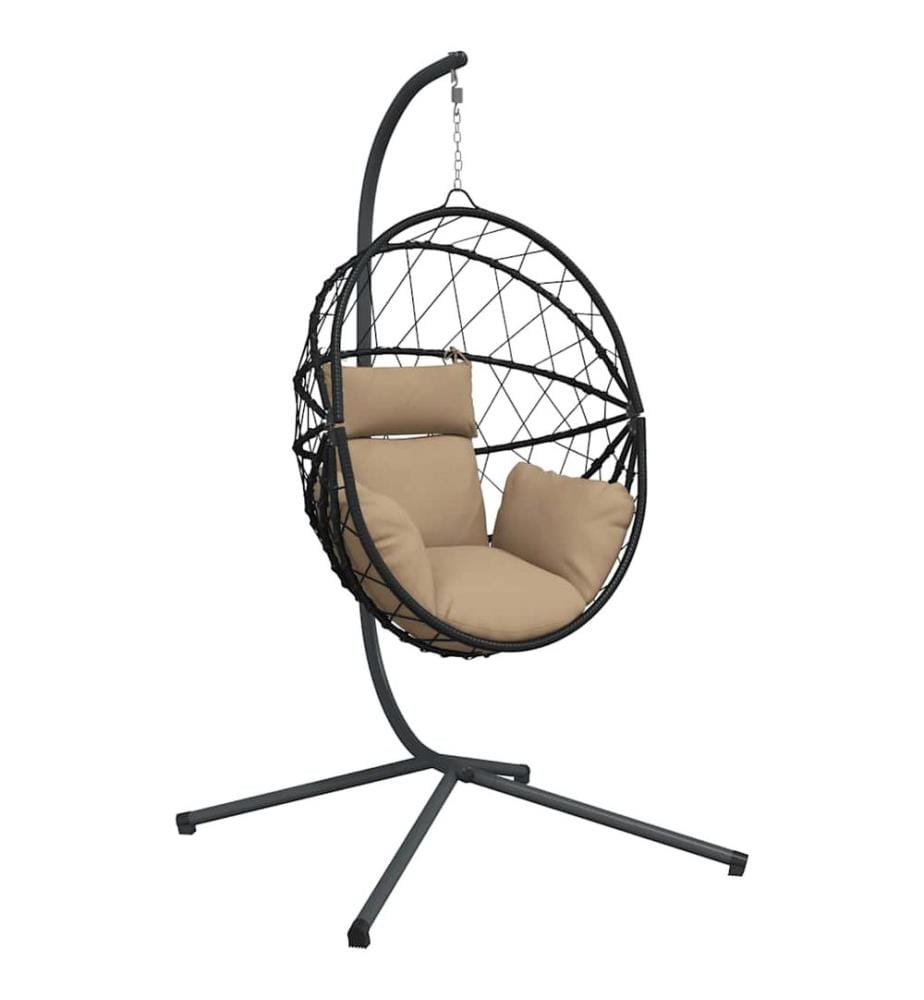 Hängesessel Ei-Design mit Ständer Taupe Rattan und Stahl