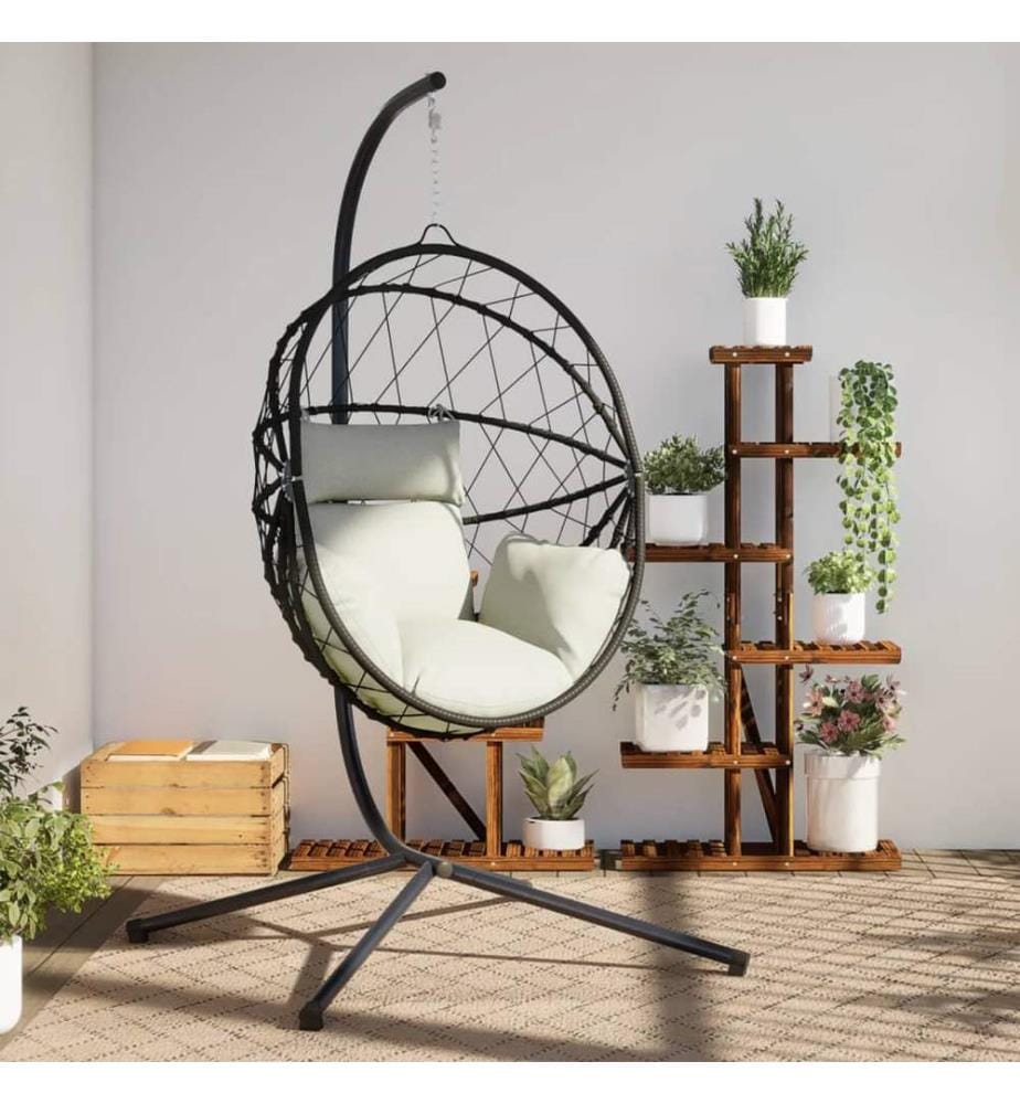 Hängesessel Ei-Design mit Ständer Beige Rattan und Stahl