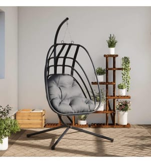 Fauteuil suspendu en forme d'oeuf avec support en acier anthracite